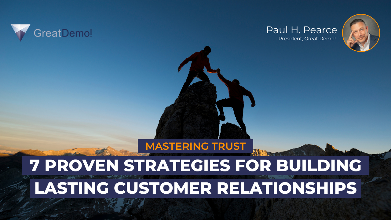 Mastering Trust: 7 Proven Strategies for Building Lasting Customer Relationships. two mountain climbers on the summit, one helping the other up.